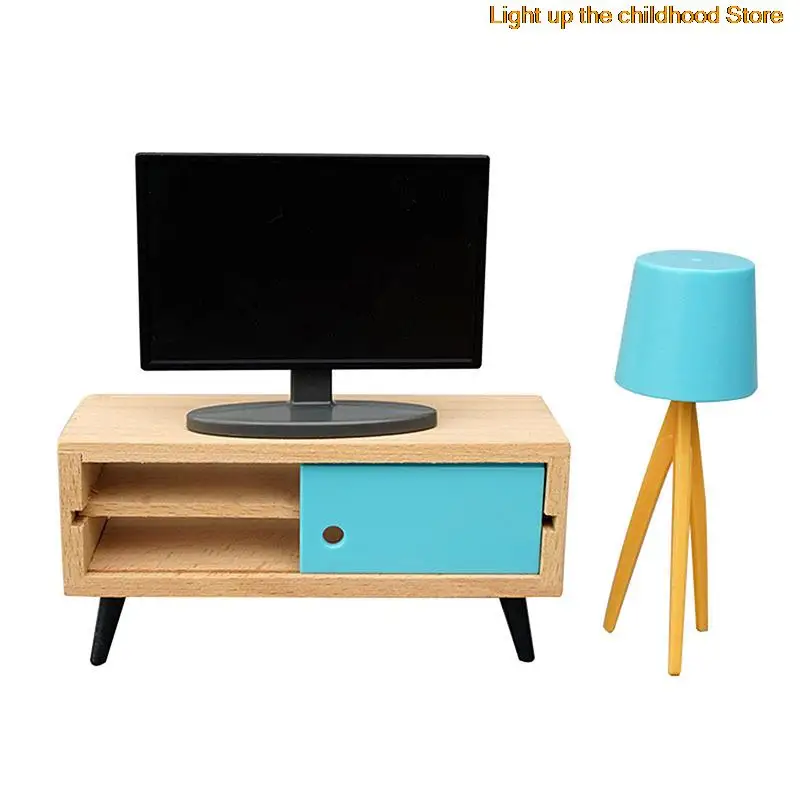 

1 Set Dollhouse Miniature Furniture TV Stand In Bench Table Floor Lamp For Doll House Living Room Decor New Kid Gift Hot Sale
