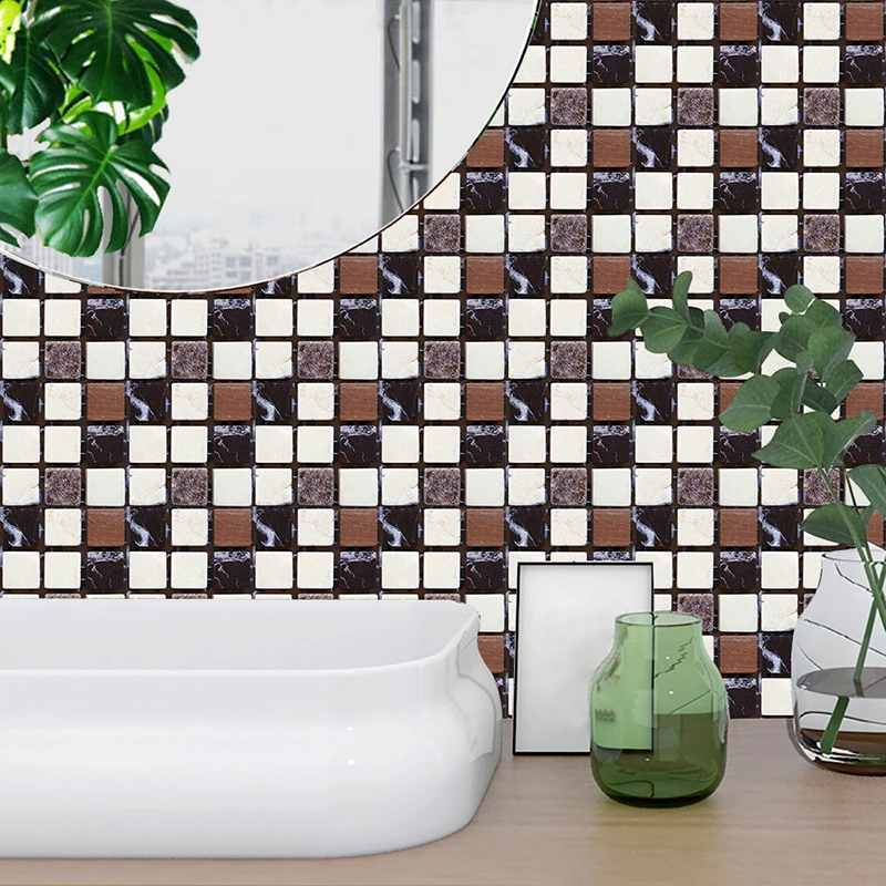 10 pcsset mosaic landscaping decoration self adhesive wall stickers home kitchen bathroom waterproof simulation tile stickers free global shipping