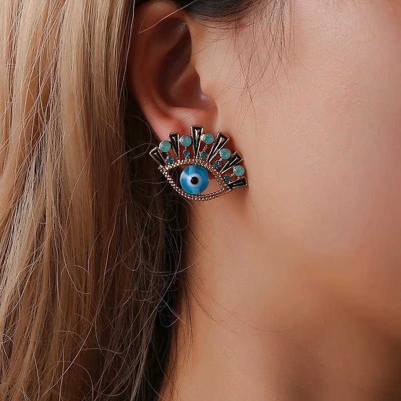 

Creative New Fashion Blue Devil Eye Earrings for Women Ice Full Rhinestone Temperament Exaggerated Kolczyki Vintage Emo Gift