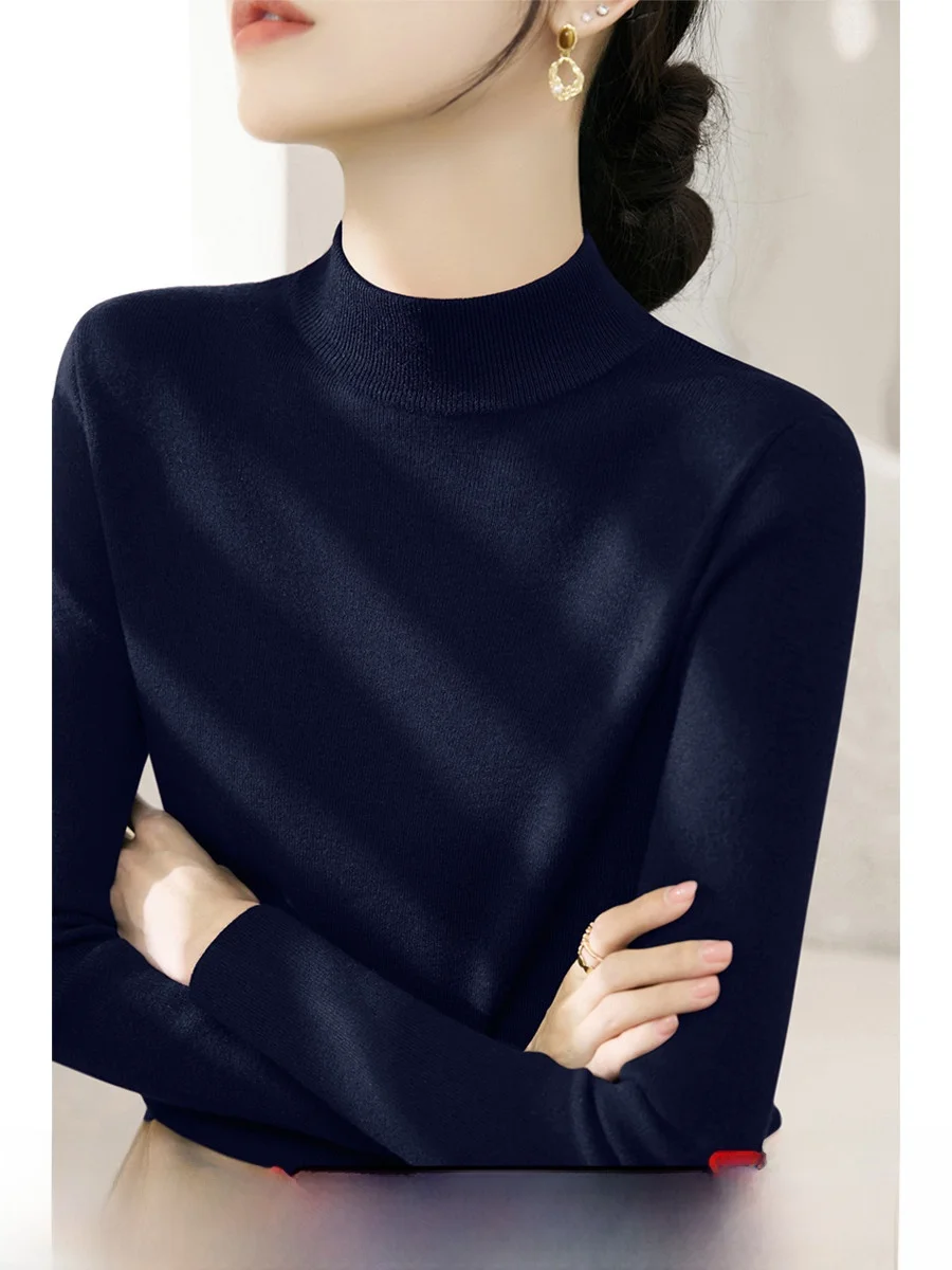 Fashion Slim fit Pullover Base All-Match Inner wear Knit Half-high Collar Fleece Winter Long sleeve Lazy Sweater Top