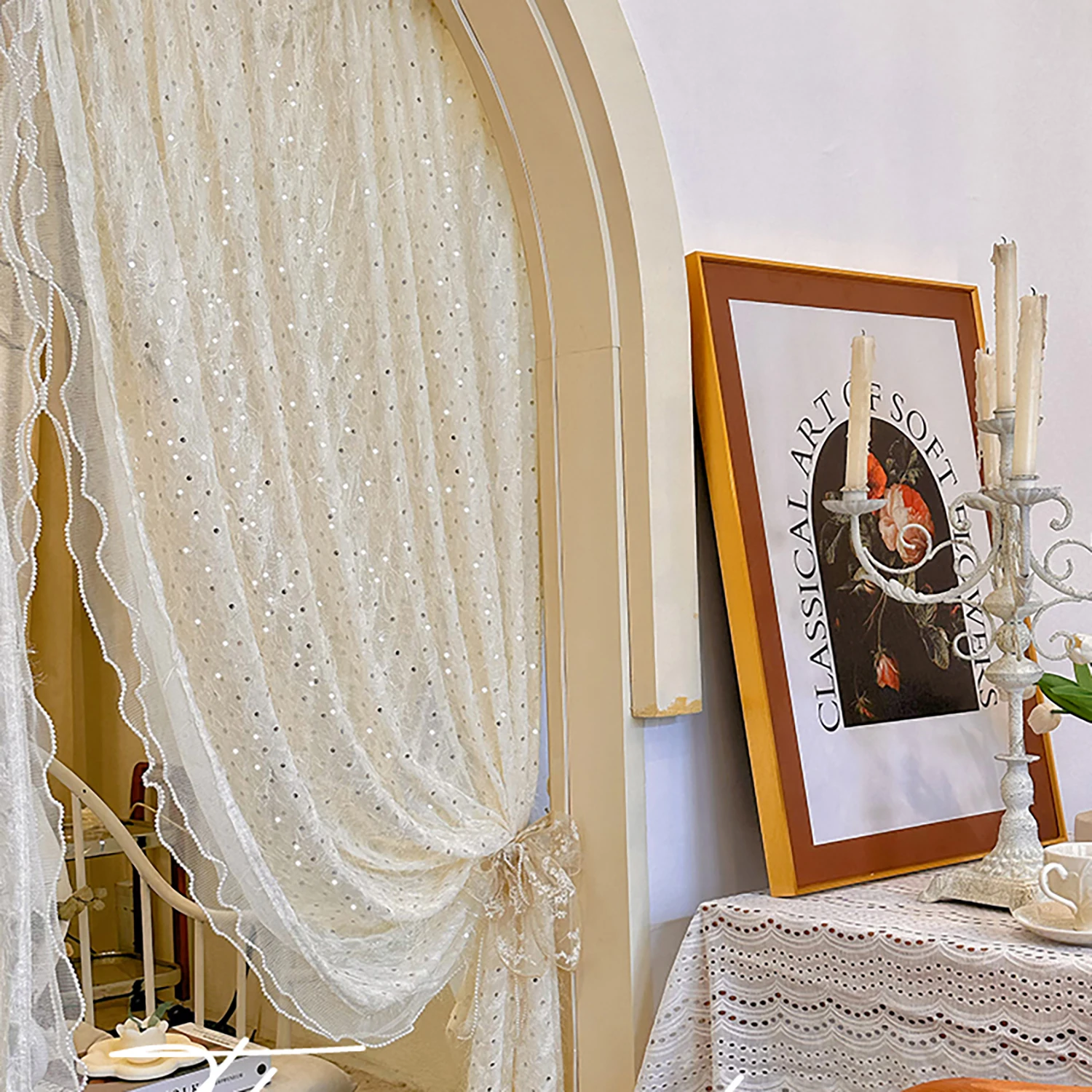 1PC Romantyczna błyszcząca przezroczysta zasłona do sypialni księżniczki luksusowa z woalu ślubna dekoracja domu # E