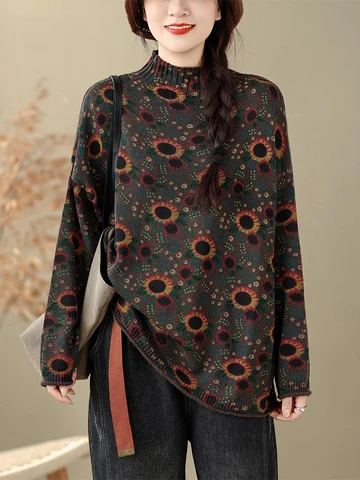 AmaxluluE зимний женский пуловер с цветочным принтом