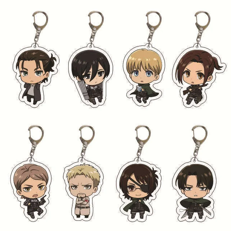 Брелок для ключей атака на Титанов акриловый мультяшный кулон Эрена Микаса Леви