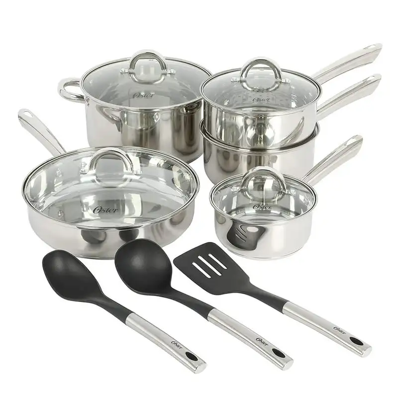 

Fast Shipping 12 Piece Stainless Steel Aluminum Base Cookware Set