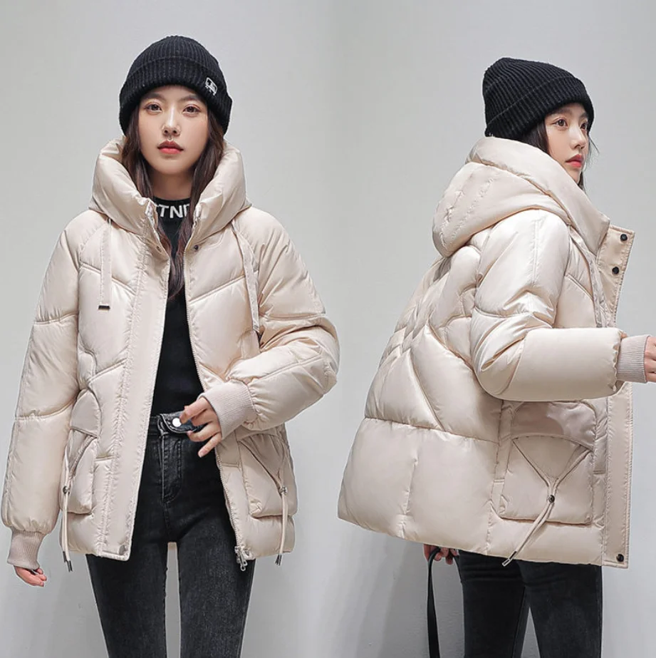 

Beardon New Glossy Hooded Cotton Padded Women Parkas Jacket 2022 Winter Warm Loose Solid Thicken Coat
