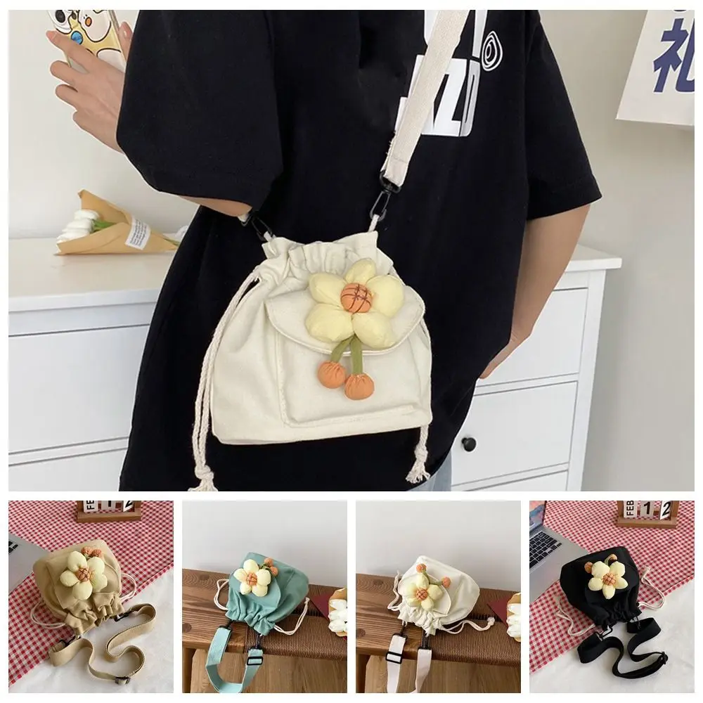 

Canvas Crossbody Bags Gifts Drawsting Flower Shoulder Bag Large Capacity Work Tote Bag Girls