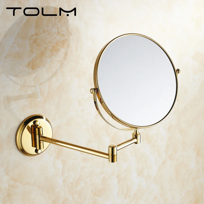 

TOLM-Espelho High Quality Gold 8 Inch Mirror Wall Mounted Bathroom Makeup Mirror Extending Folding Double Sided Bathroom Mirror