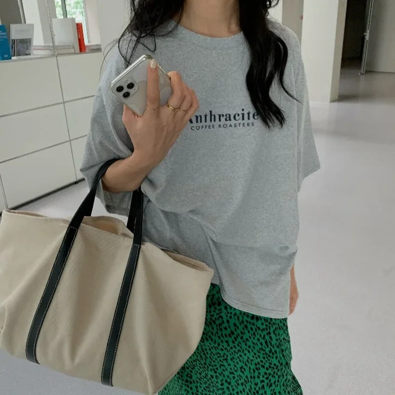 

Women's Design Sense Minority Loose Versatile T-shirts 2021 Korean Version Grey Short Sleeve New Summer Base T-shirt Fashion Top