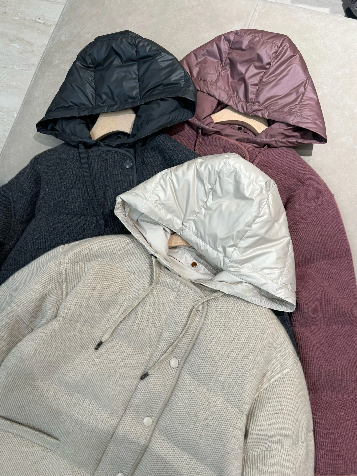 Осень-зима B * C женская кашемировая вязаная куртка на гусином пуху с капюшоном