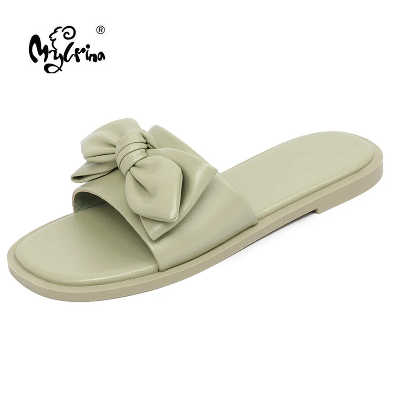 

New Summer Womens Sandals Solid Color Bow-Knot Casual Women Slippers Low Heels Female Slides Outdoor New Female Footwear 2022