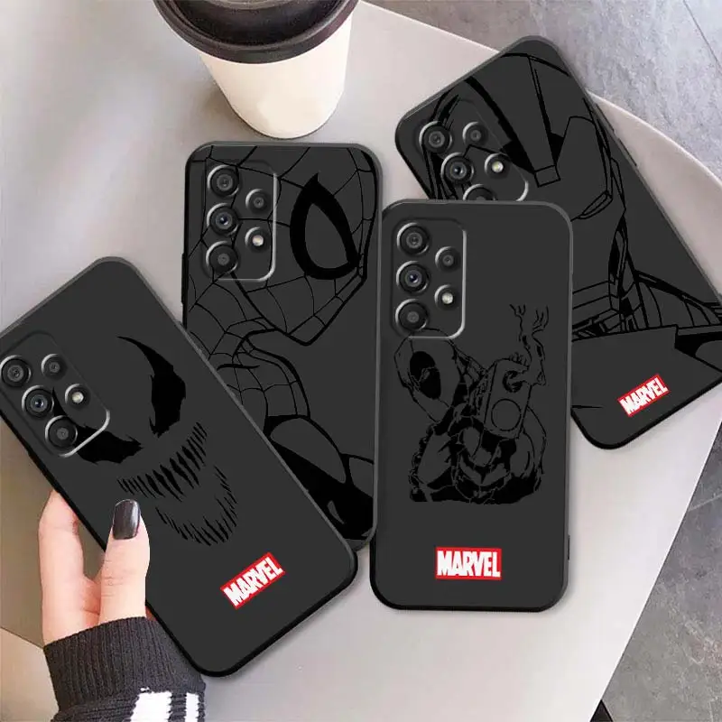 

Marvel SpiderMan Iron Man Art Black Phone Case For Samsung A73 A72 A71 A53 A52 A51 A42 A34 A33 A32 A23 A22 A21 A13 A04 A03 5G