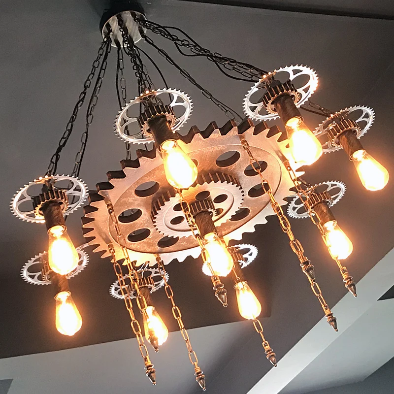 

Industrial Style Chandelier Restaurant Bar Counter Gear Light Atmospheric Nostalgic Hair Salon Led Clothing Store Chandelier