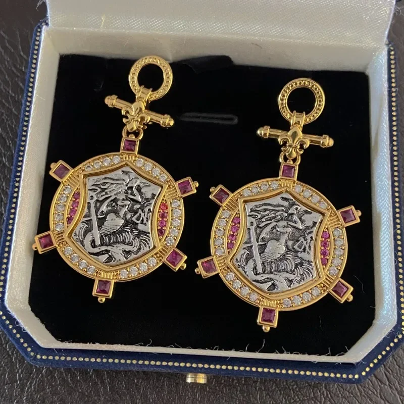 Французские антикварные круглые серьги итальянское мастерство двусторонняя