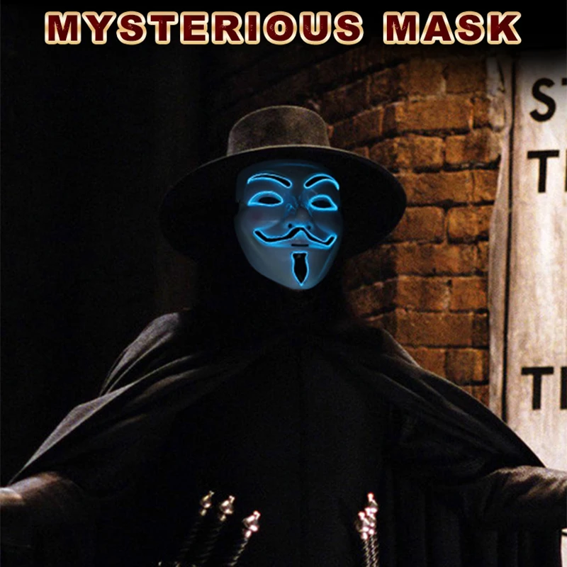 

Movie V For Vendetta Cosplay LED Glowing Mask Halloween Christmas Carnival Party Dress Up Birthday Gift Movie Theme Glowing Mask