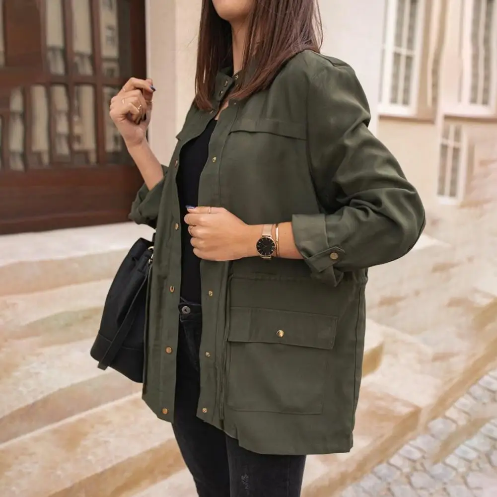 

Women Fashion Trench Winter Women Single-breasted Pocket Pure Stitching Breathable Loose Jacket Irregular Long-Sleeves Coat