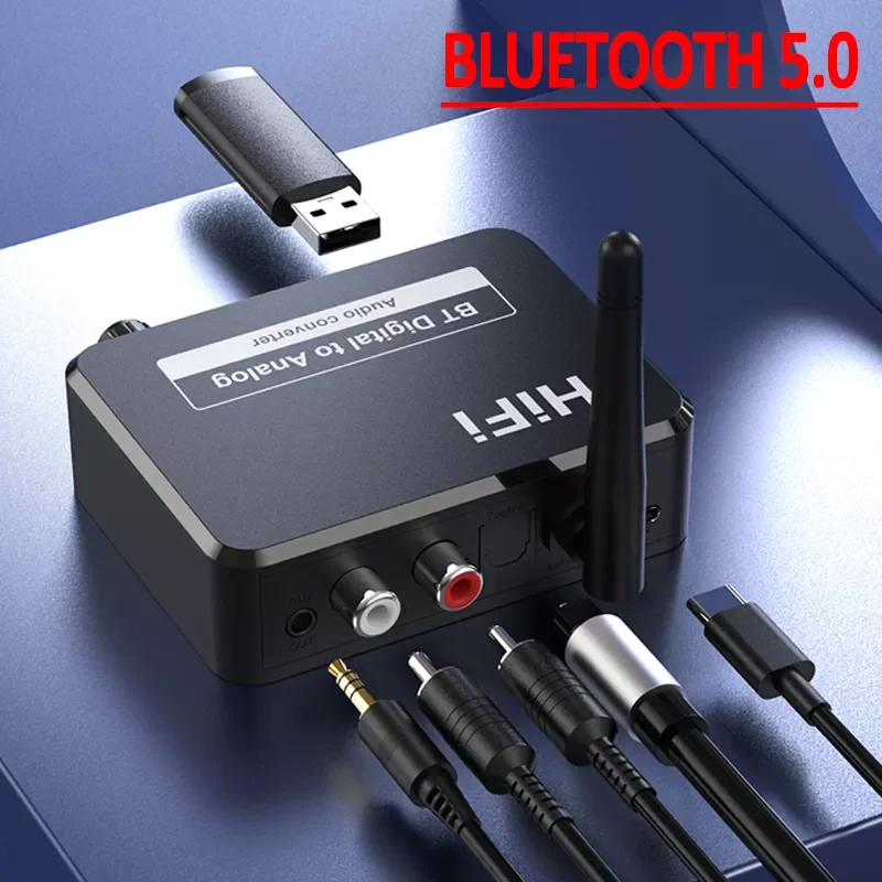 

Digital to Analog Audio DAC Converter Spdif Optical Fiber Signal to 3.5MM 3.5 AUX 2 RCA Amplifier Decoder Bluetooth 5.0 Receiver