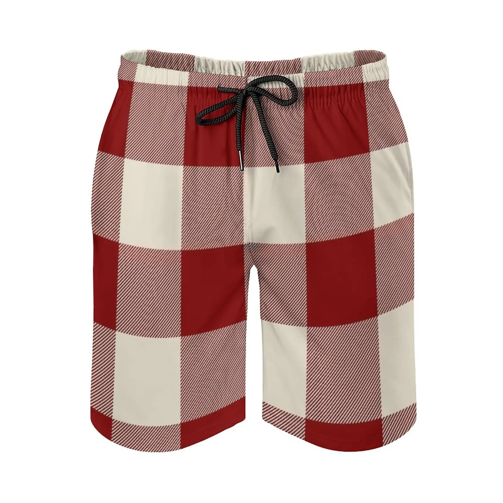 

Темно-красные и Винтажные белые пляжные шорты в клетку с широкими полосками