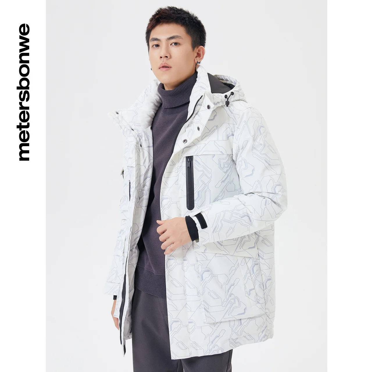 Metersbonwe Hooded Long Down Jacket Men Winter Warm Coat in Multiple Bags Anti-snow Down Coat Male Brand Outerwear Christmas Red
