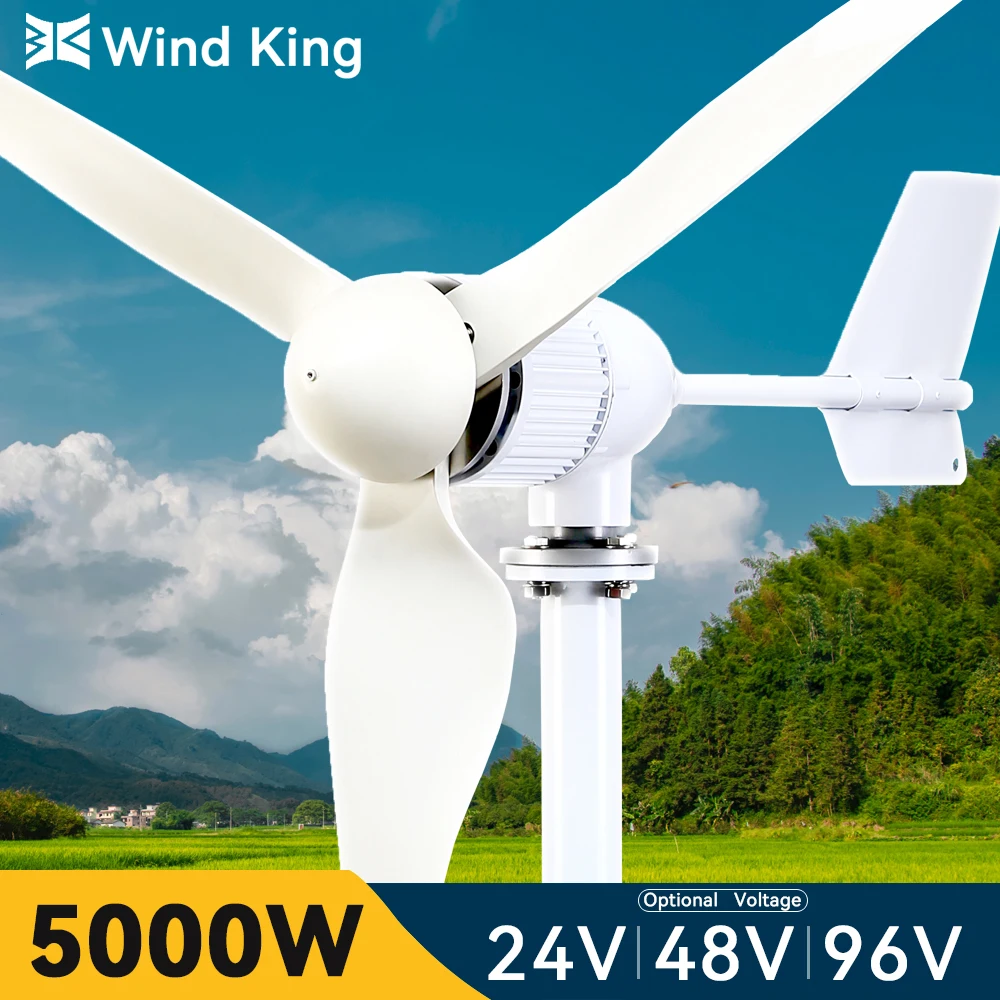 

WindKing 5000W Windmill Generator 3 Blades 5kw 24v 48v 96v High Efficiency Dynamo With Hybrid Mppt Charger System For Home Use