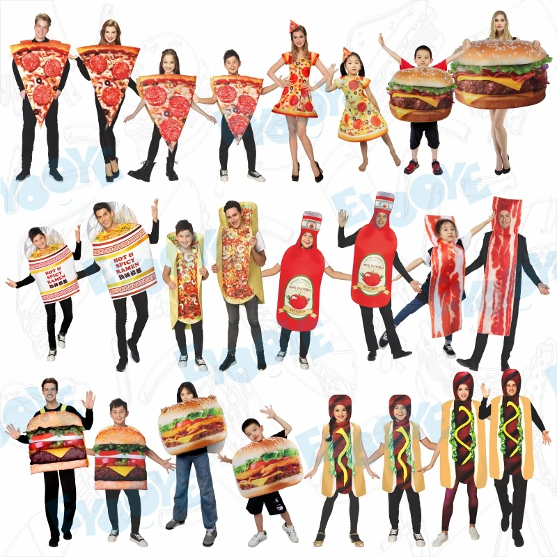 Cosplay Costume Hamburger Pizza Streaky Pork Halloween Christmas Dress Performance Carnival Party Outfit Parent-child Clothes