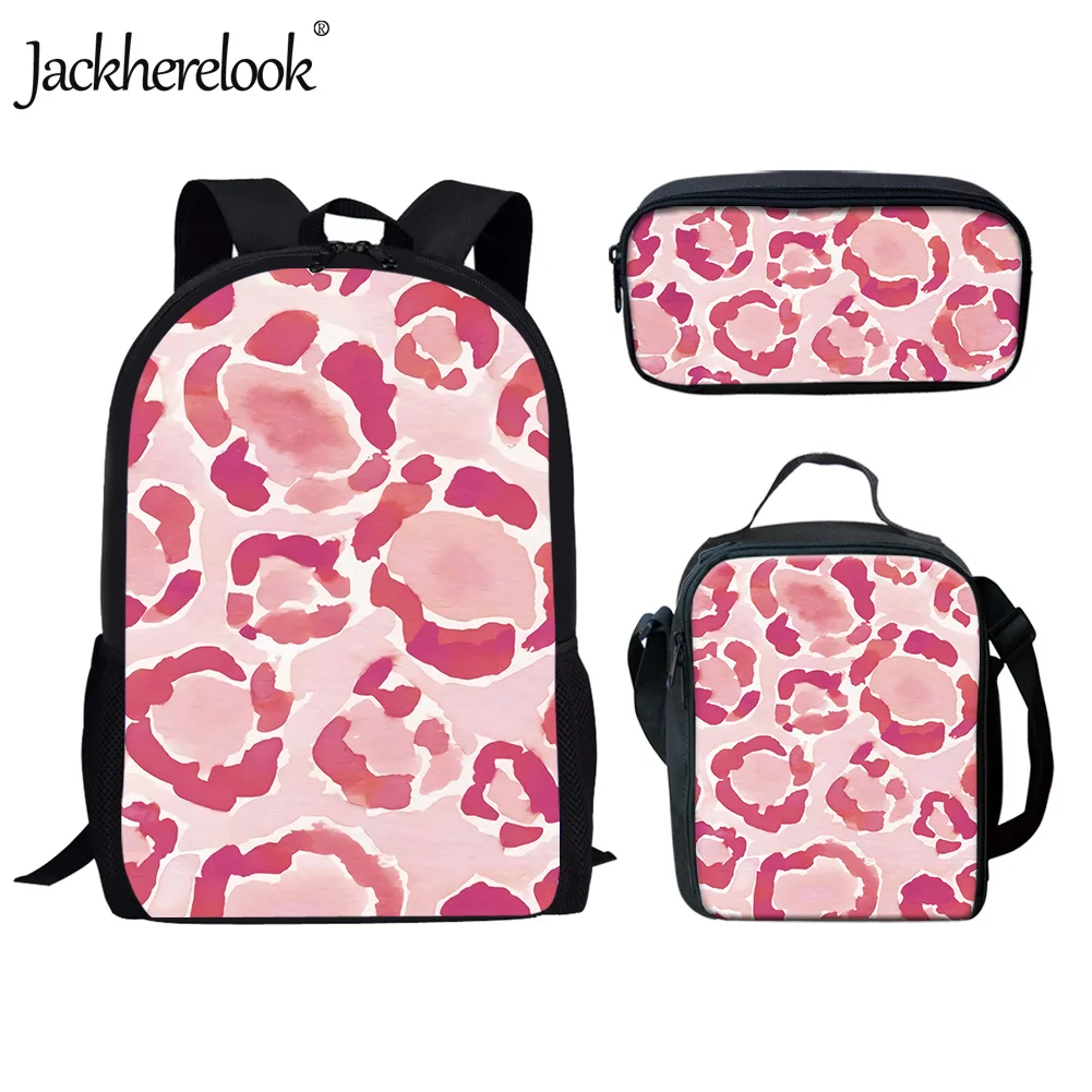 Jackherelook 3 шт./компл. детские школьные сумки с розовым леопардовым принтом, детские сумки для книг, школьные сумки для мальчиков и девочек, рюкз...