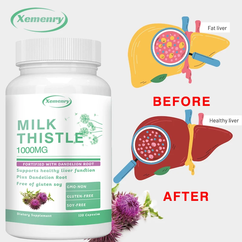 

Xemenry Milk Thistle 1000 Mg Silymarin & Dandelion Root Antioxidant, Detox Support Liver Health Clean Nutrition Capsules