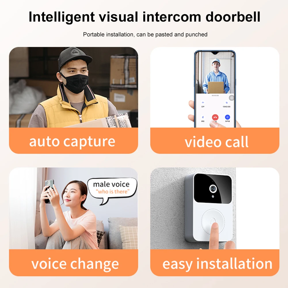 

Visual Smart Doorbell Voice Change Intercom Home Monitor HD Infrared Night Vision Rechargeable Security Door Doorbell