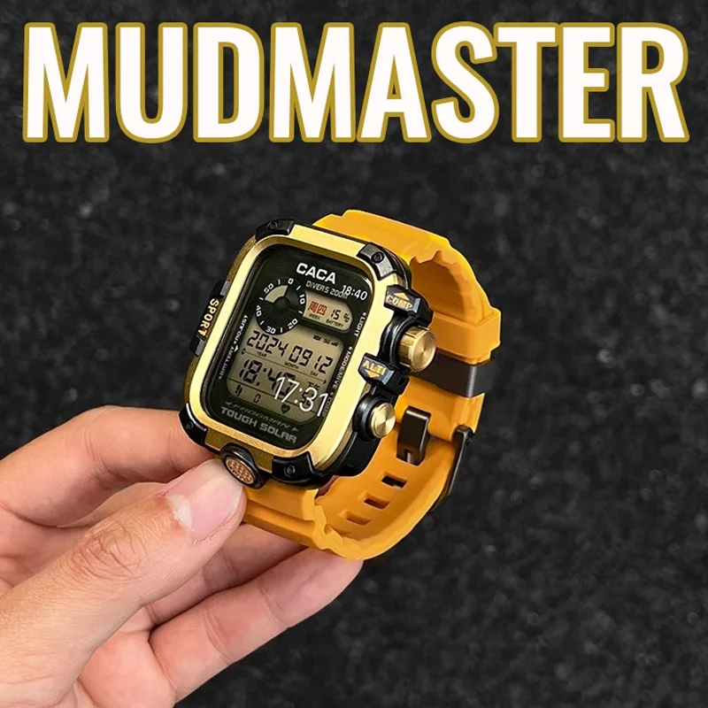Фото Металлический жесткий чехол с защитной пленкой для экрана для iWatch 45 мм 44 мм, чехол CASIO MUDMASTER, прочный чехол + силиконовый ремешок №1