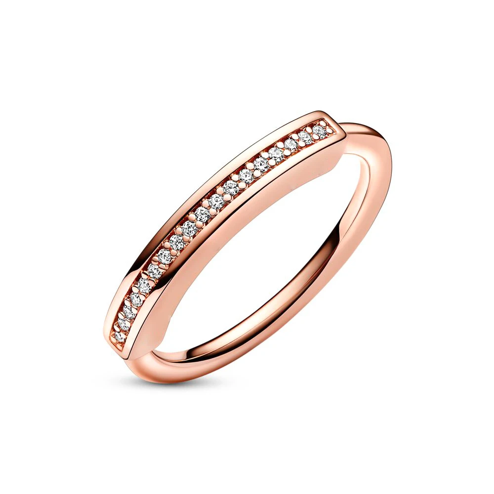 Pandora Signature I-D Pavé Bague En Argent 925 Élégant Classique Low-key Luxe Bijoux Pour Femmes Travailleurs Couple Ringsynchronisation Cadeau 2