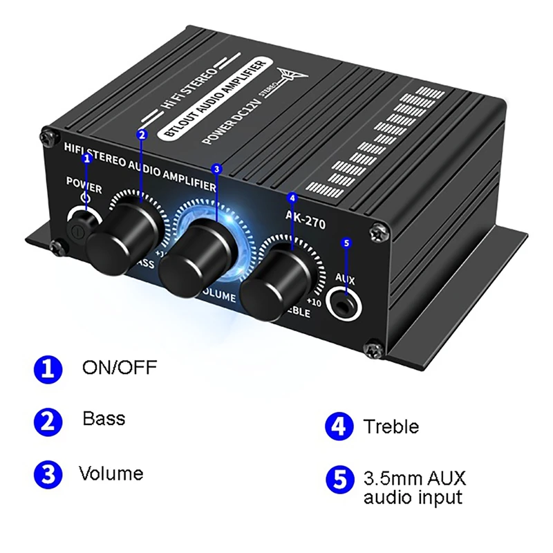 12V 2 Channel Car Mini Amplifier AK270 Stereo Power Audio Without Remote Control |