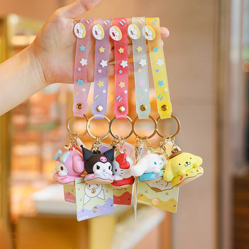 Kawaii Sanrio Hellokitty брелок в виде пончика Melody Cinnamoroll подвеска Kuromi для девочек мягкий