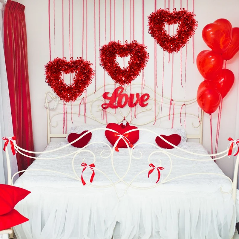 30 см красный венок в форме сердца любви мишура венки Свадебная вечеринка