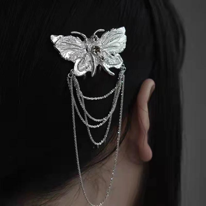 

2022 Vintage Silver Color Butterfly Tassel Hair Stick For Women Chopsticks Hairpin Bridal Wedding Party Hair Jewelry Accessories