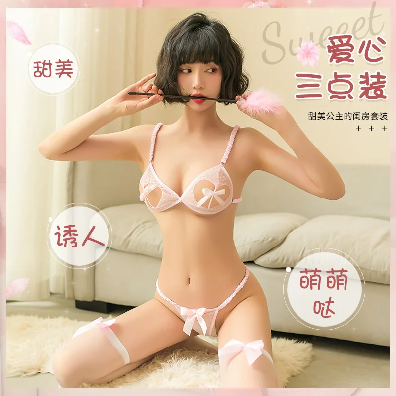 

Женское нижнее белье, милый сексуальный женский бюстгальтер с вырезами на спине, бантом, открытым бюстгальтером, трехсекционный костюм, соб...