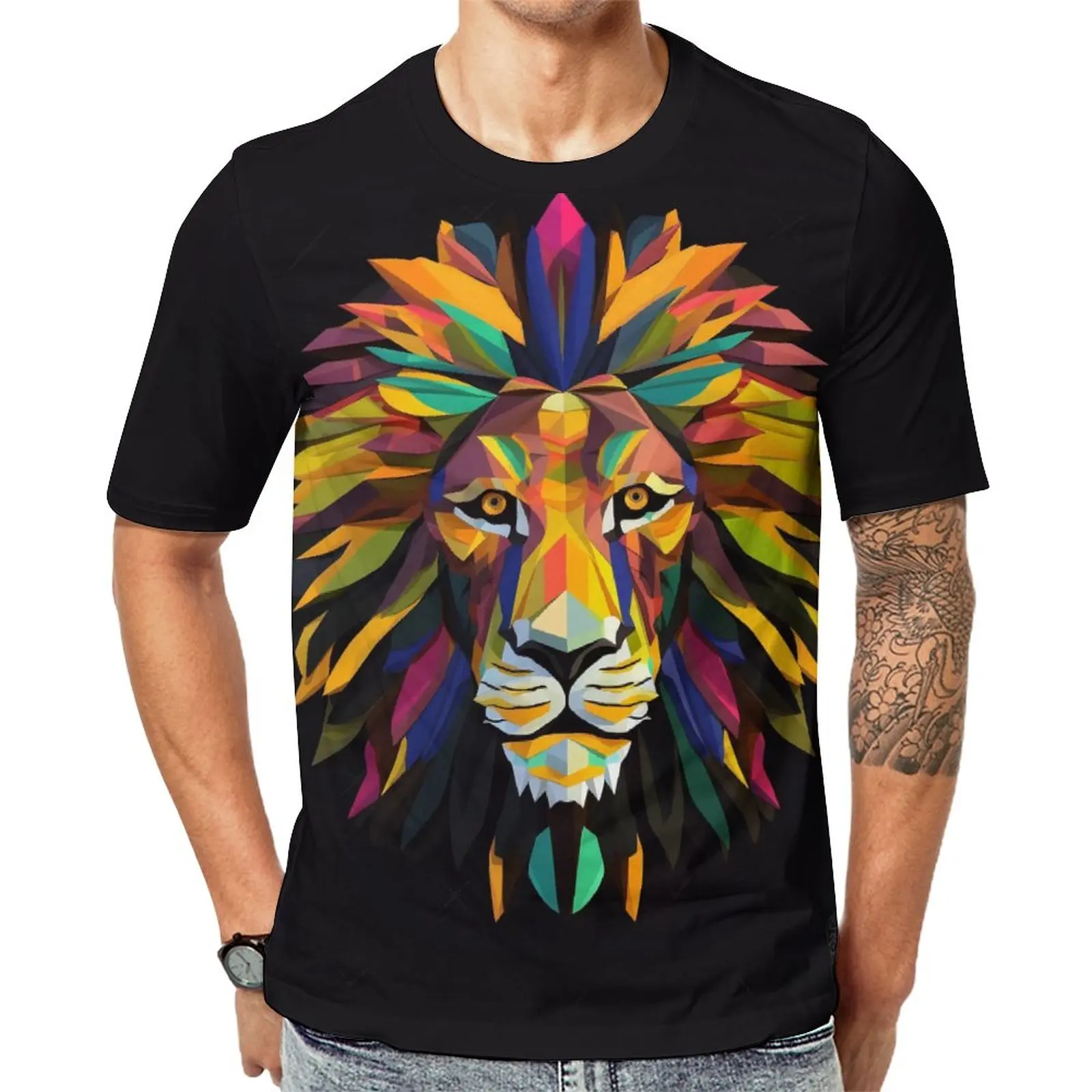 

Футболка с изображением Льва, футболки с геометрическим рисунком бумаги, футболка в стиле хип-хоп с круглым вырезом, летние Графические Топы для пар, размеры 5XL, 6XL
