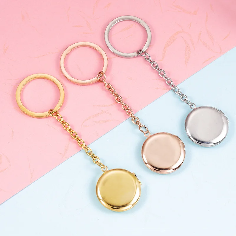 

10Pcs Stainless Steel Couple Round Photo Locket Pendant Keychains For Womens Lovers Best Friends Car Key Jewelry