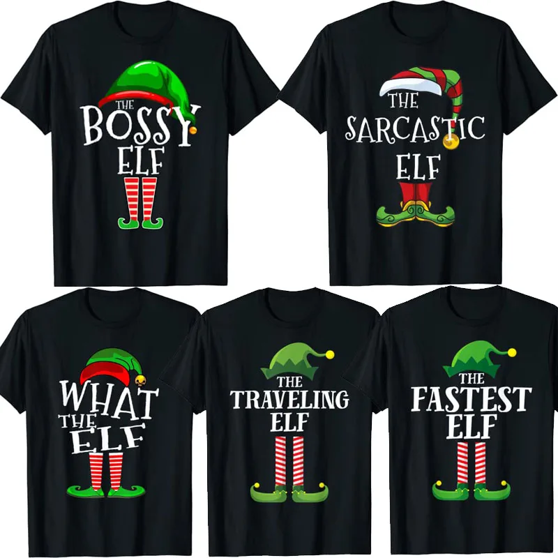 

What The Elf Matching Family Pajama Top Christmas Gift T-Shirt The Bossy-Elf,Fastest-Elf,Traveling-Elf, Sarcastic-Elf Xmas Tees