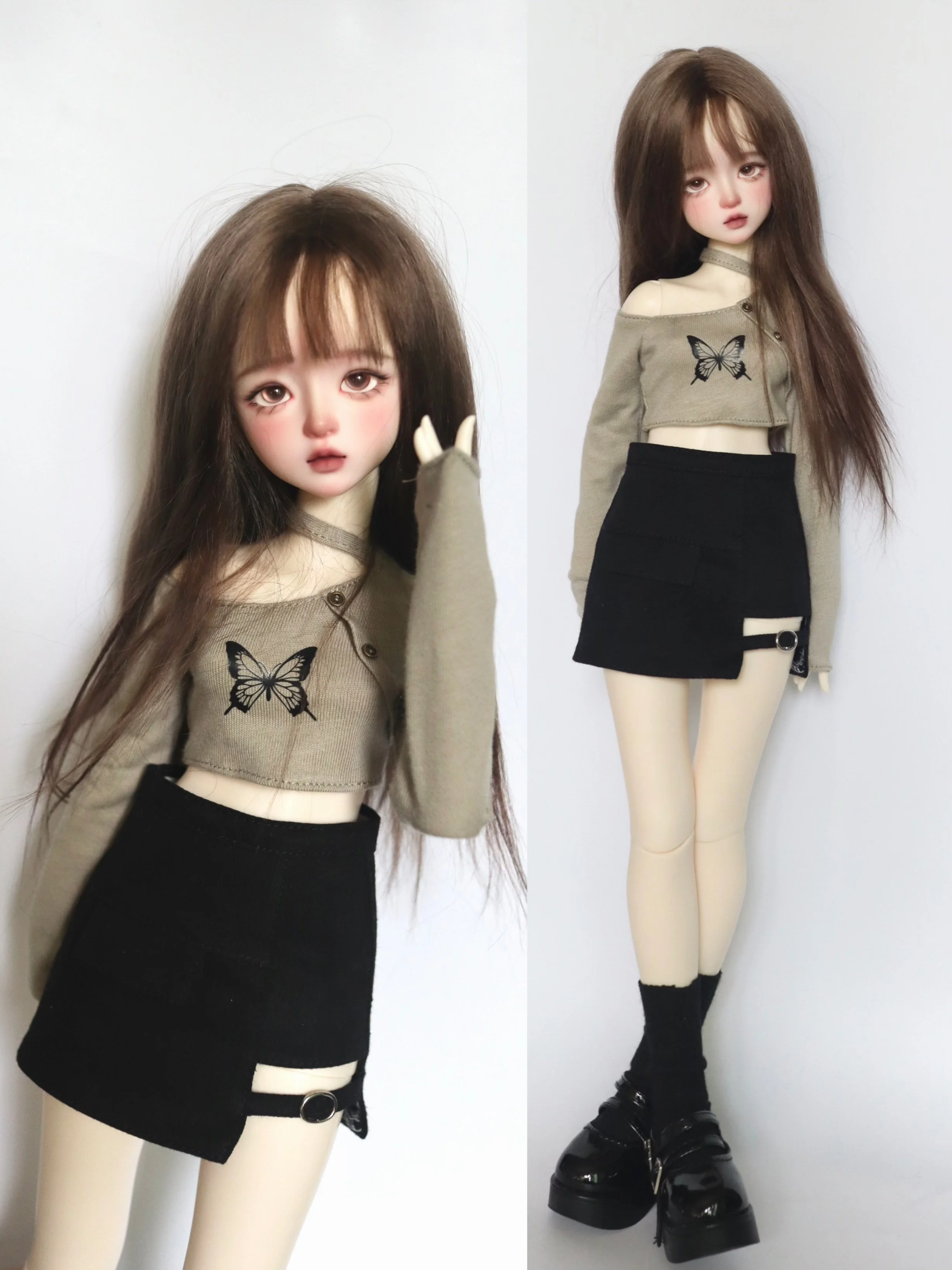 Фото Одежда для кукол BJD (1/4 BJD) Одежда для малышей Блузка с открытыми плечами и лямкой-бабочкой на шее Блузка с открытыми штанинами Юбка с короткими штанинами №2