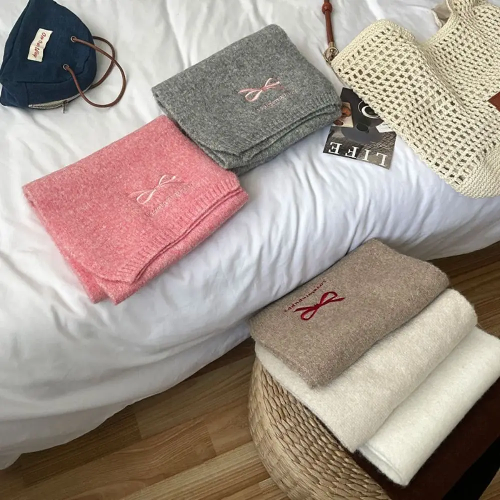 Элегантный женский шарф с вышивкой и бантом ветрозащитные вязаные шарфы из