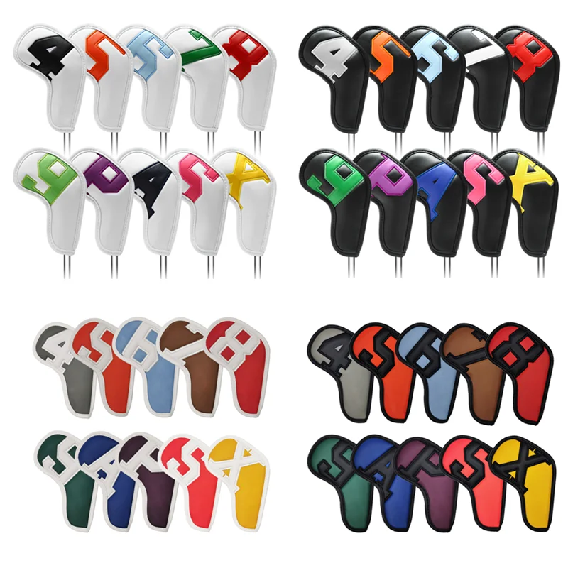 10pcs Set Golf Iron Club Head Cover Sport Accessories Wedges Covers 4-9 ASPX Gradients Number Ball Rod Head Protective Case