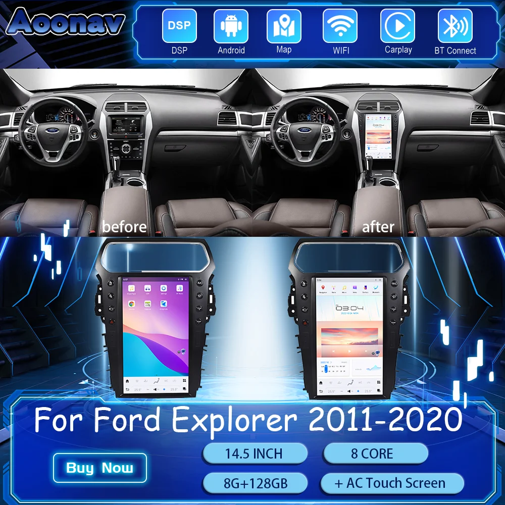 

Автомобильный радиоприемник 14,5 дюйма для Ford Explorer 2011-2020 Android GPS-навигация стерео Мультимедийный видеоплеер Автомагнитола Carplay
