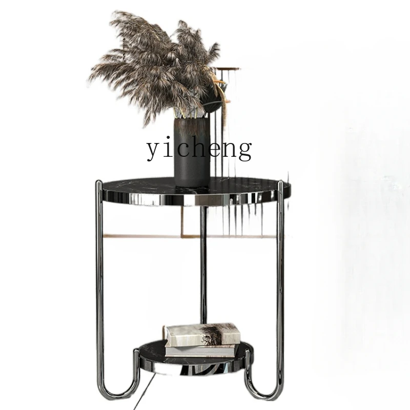 

ZC Stone Plate Side Table Simple Modern Bedside Table round Table Living Room Sofa Marble Small Coffee Table