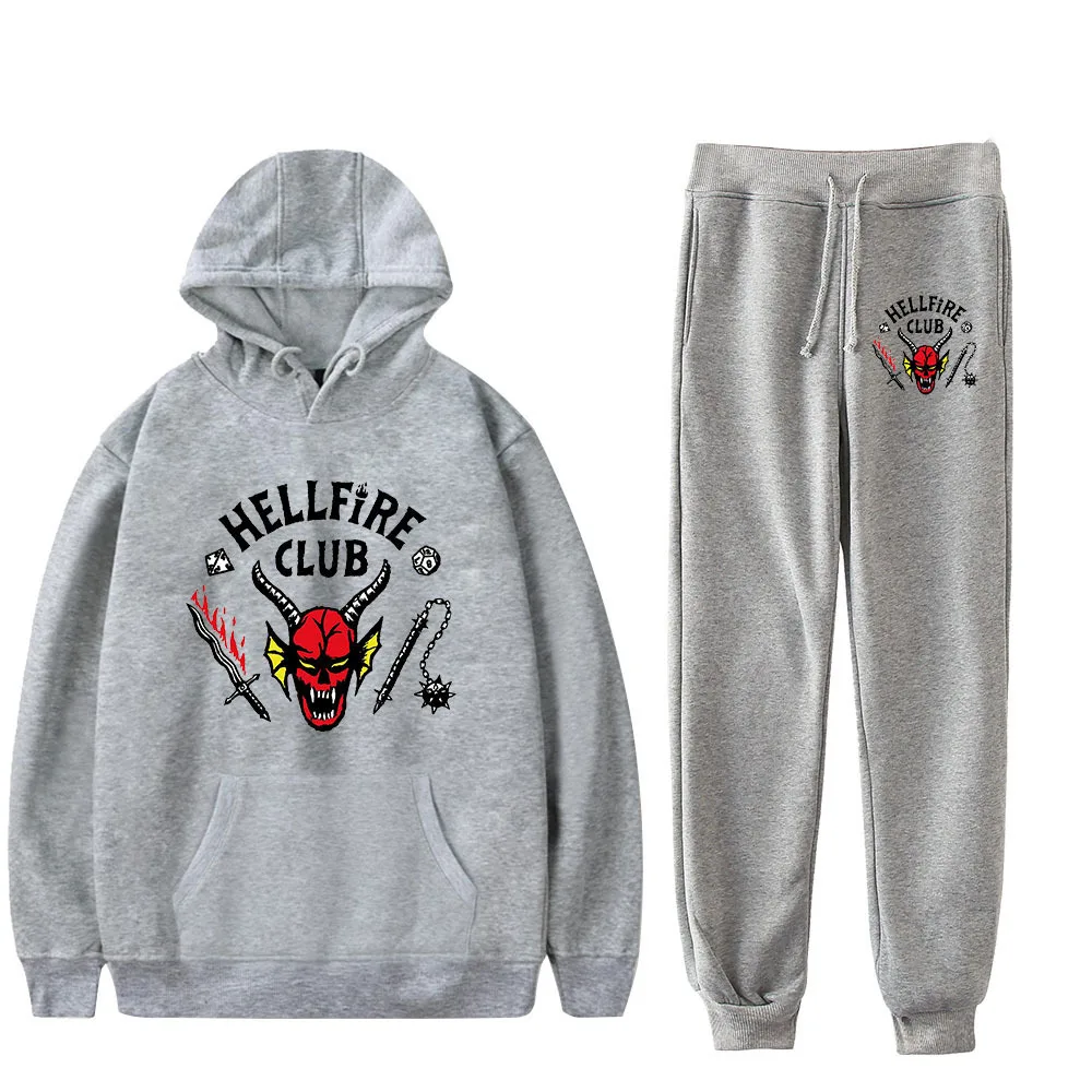 

StrangerThings Season 4 HellfireClub Printed Sweatshirt Sweatpants Suit Fashion Hoodies Trousers 2 Piece Set Boys/Girls Clothes