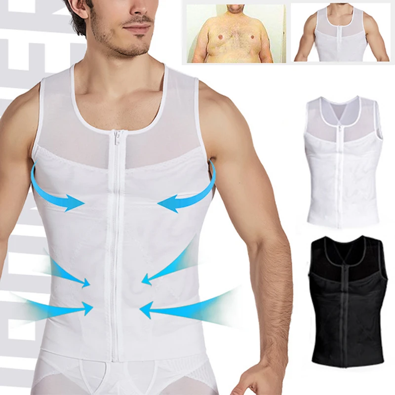 

Майка мужская летняя утягивающая на молнии, компрессионный жилет, пуловер, легкая эластичная рубашка без рукавов, дышащий корректор фигуры
