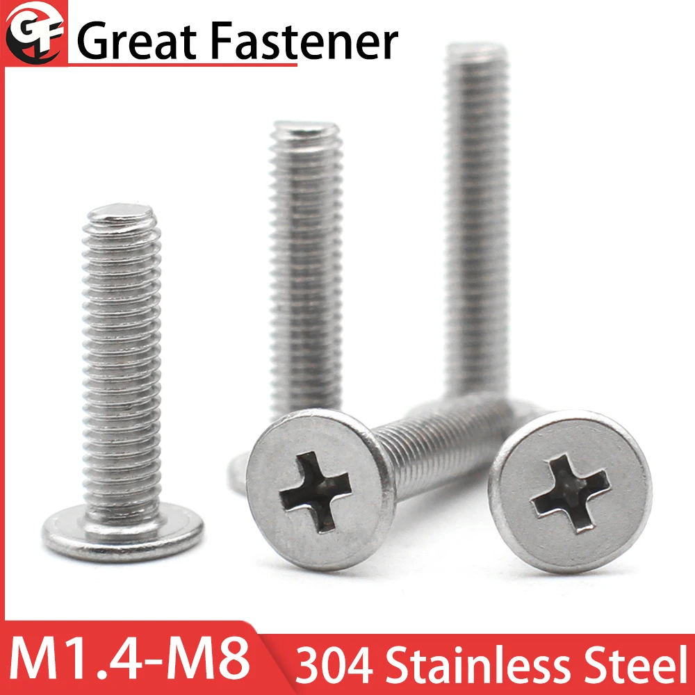 5-20pcs 304 Stainless Steel M1.4 M1.6 M2 M2.5 M3 M4 M5 M6 M8 CM Cross Phillips Ultra Thin Super Low Flat Head Screw Bolt