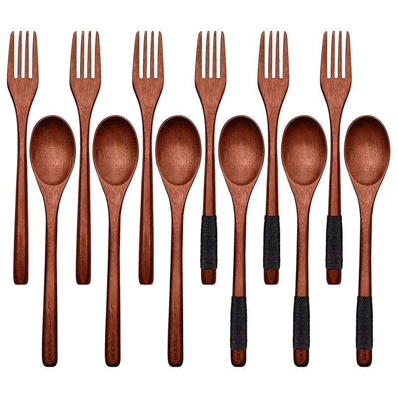 

12 шт., набор деревянных ложек и вилок, 9 дюймов