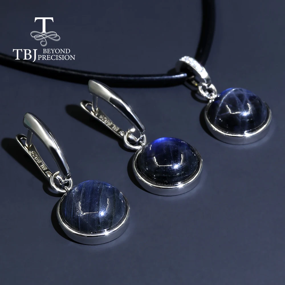 Простые круглые серьги из натурального синего лабрадорита с подвеской комплект