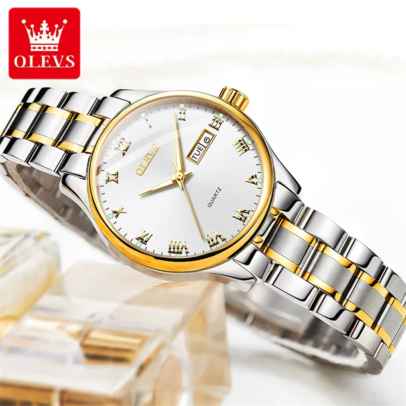 OLEVS Fashion Women Watches Ladies Top Brand Luxury Stainless Steel Calendar Sport Quartz Watch Women Waterproof Bracelet Watch