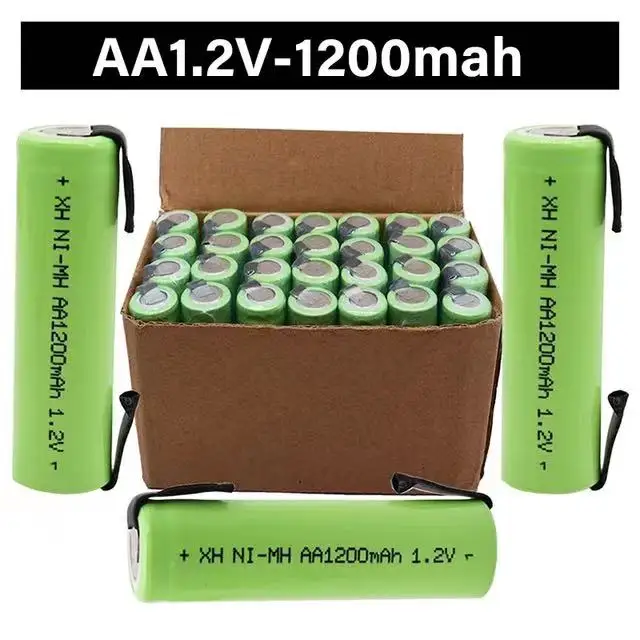 Batería recargable de 1,2 V AA, 1200mah, celda nimh, carcasa verde con pestañas de soldadura para Afeitadora eléctrica Philips, afeitadora, cepillo de dientes
