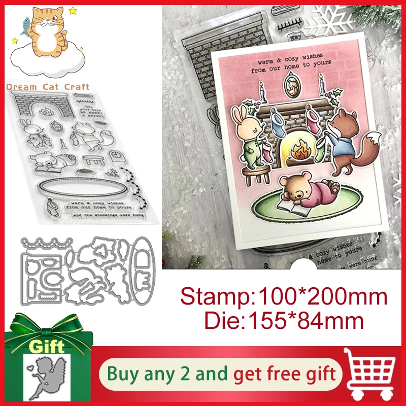 Merry Christmas Socks Cozy Christmas Eve Animal Fireplace Clear Stamps and Cutting Dies New Arrivals 2022 New Diy Album Crafts